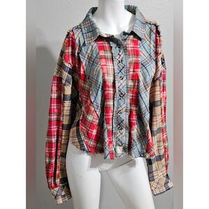 Oli & Hali Colorblock Plaid Flannel Button Shirt Size L